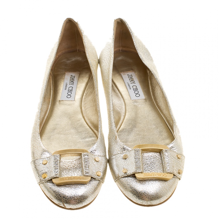 Pre Owned Jimmy Choo Silver Leather Morse Ballet Flats Size 39.5