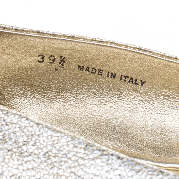 Pre Owned Jimmy Choo Silver Leather Morse Ballet Flats Size 39.5