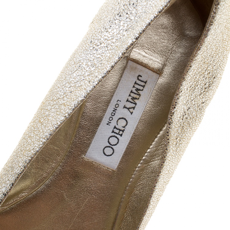 Pre Owned Jimmy Choo Silver Leather Morse Ballet Flats Size 39.5
