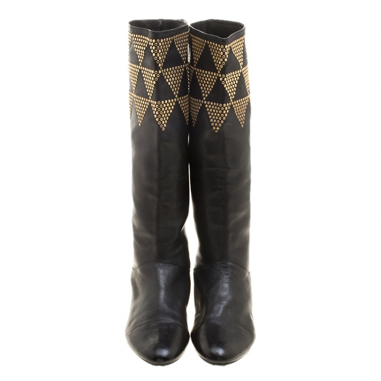 Pre Owned Jimmy Choo Black Studded Leather Tall Boots Size 37