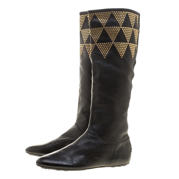 Pre Owned Jimmy Choo Black Studded Leather Tall Boots Size 37