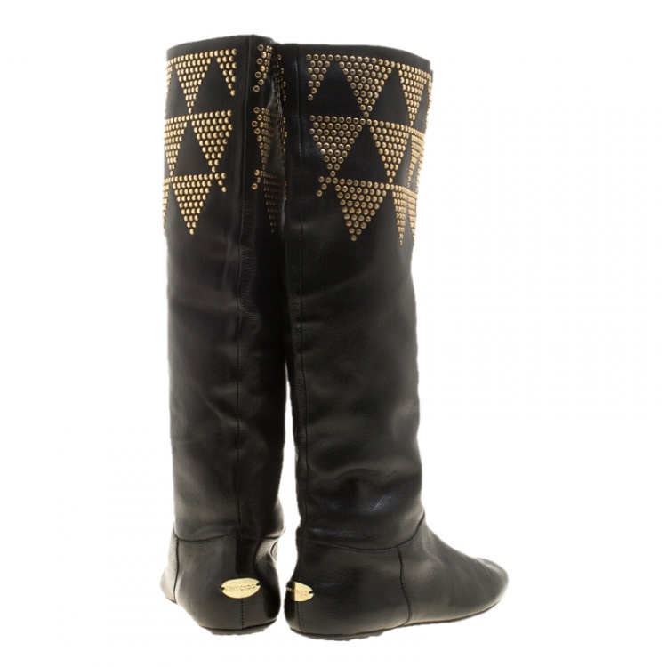Pre Owned Jimmy Choo Black Studded Leather Tall Boots Size 37