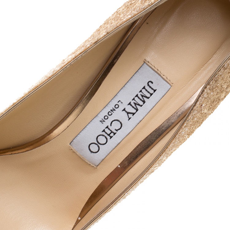 Pre Owned Jimmy Choo Optic White And Beige Coarse Glitter Degradé Romy Pointed Toe Pumps Size 38
