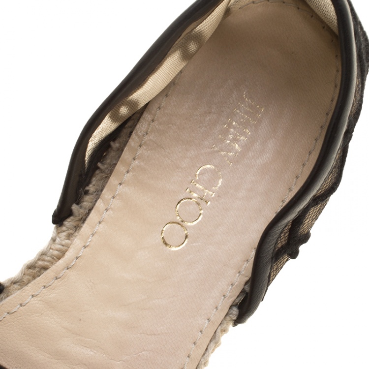 Pre Owned Jimmy Choo Black Embroidered Mesh Dreya D'orsay Flat Espadrilles Size 38