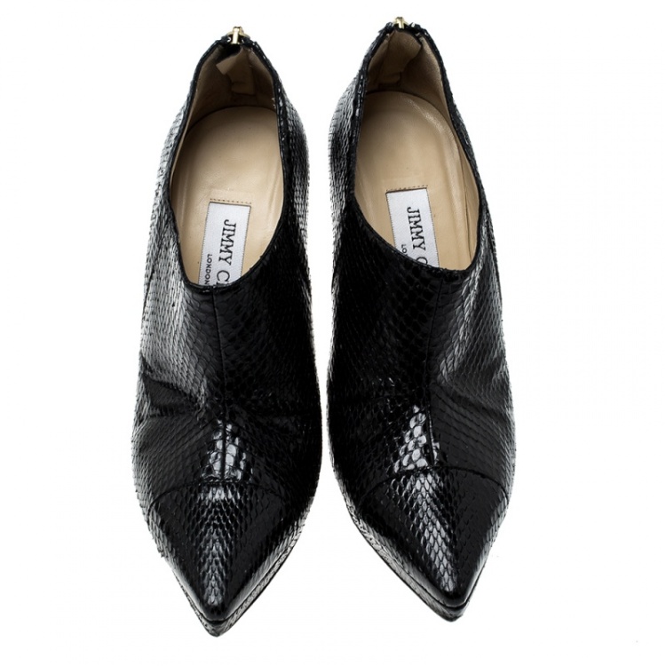 مملوكة مسبقًا Jimmy Choo Black Snakeskin Leather Platform Booties Size 37