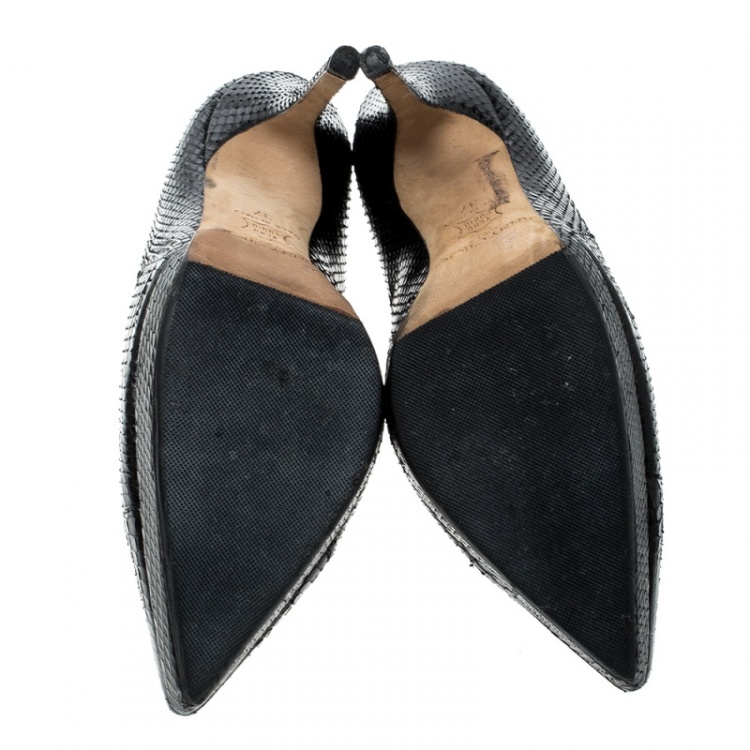 مملوكة مسبقًا Jimmy Choo Black Snakeskin Leather Platform Booties Size 37