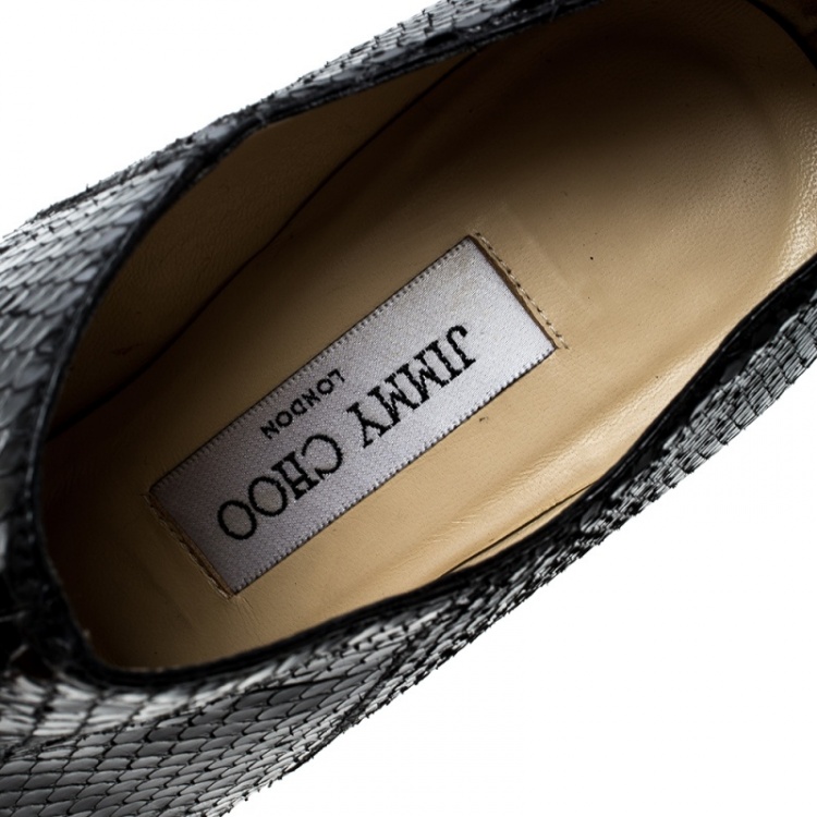 مملوكة مسبقًا Jimmy Choo Black Snakeskin Leather Platform Booties Size 37