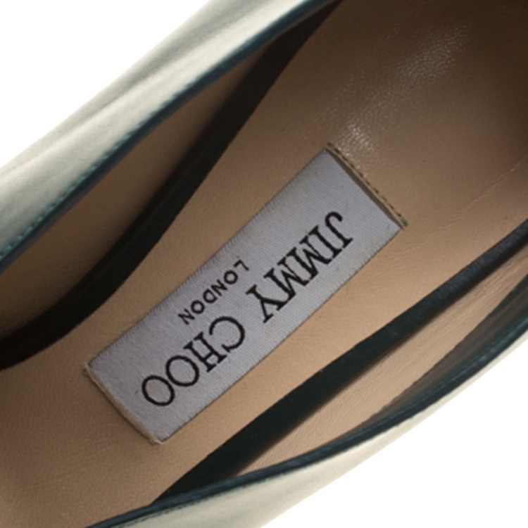 Pre Owned Jimmy Choo Bottle Green Leather Lark Ankle Wrap Pointed Toe Booties Size 38