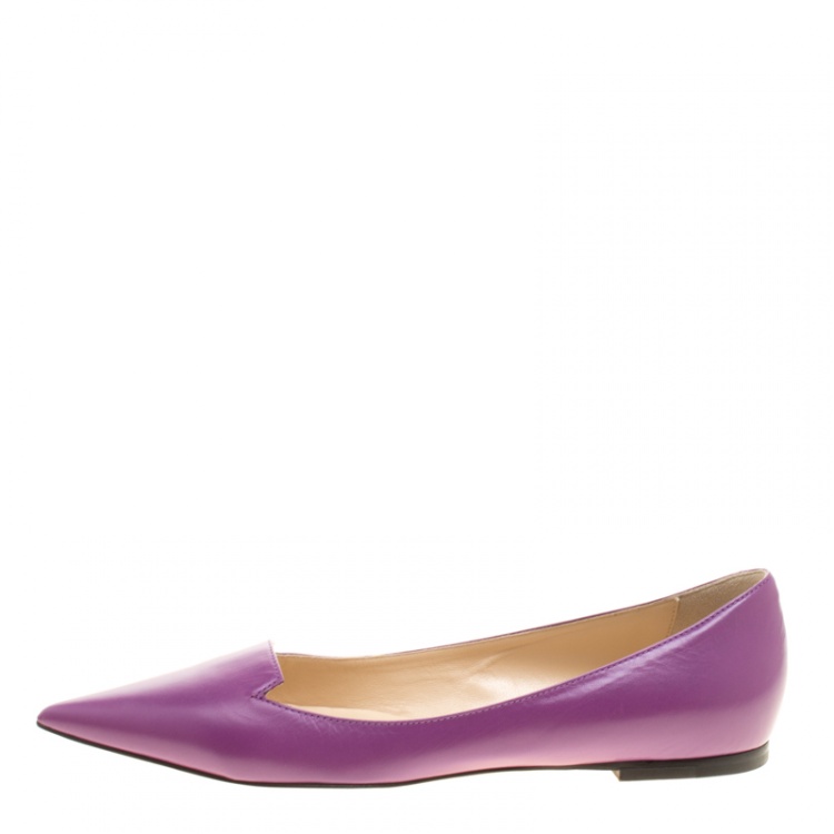 Pre Owned Jimmy Choo Purple Leather Attila Ballet Flats Size 38