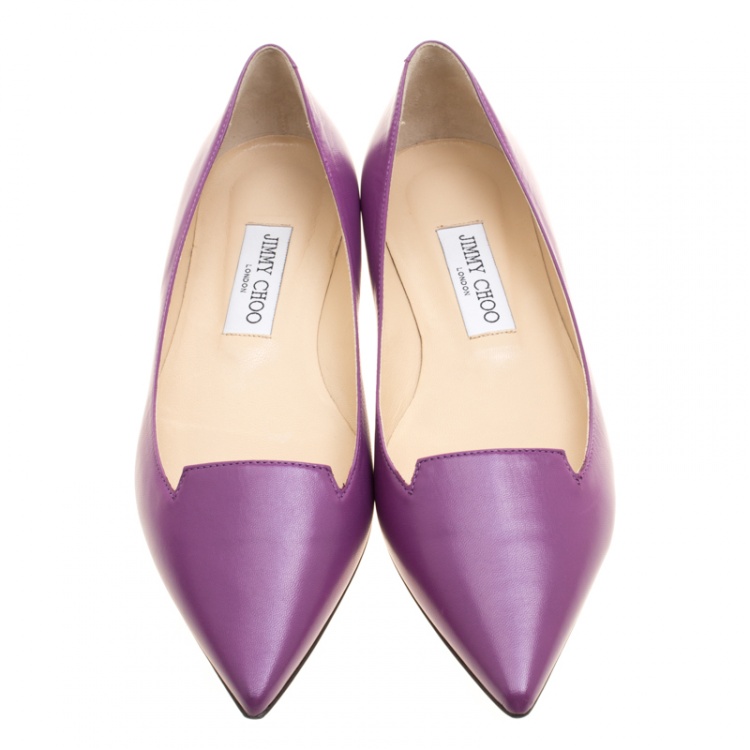 Pre Owned Jimmy Choo Purple Leather Attila Ballet Flats Size 38
