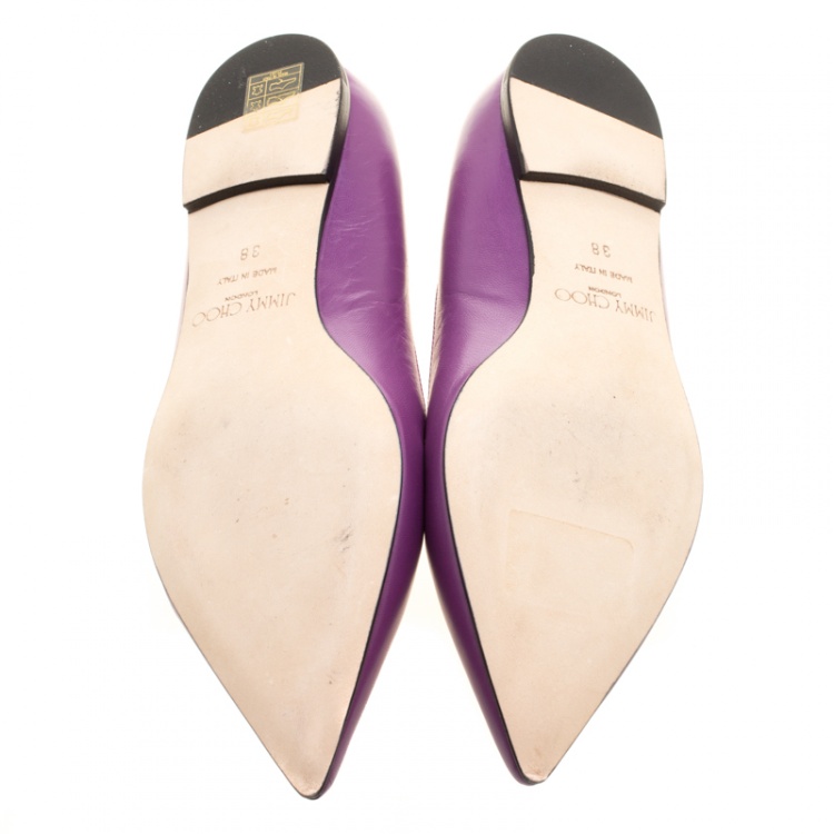 Pre Owned Jimmy Choo Purple Leather Attila Ballet Flats Size 38
