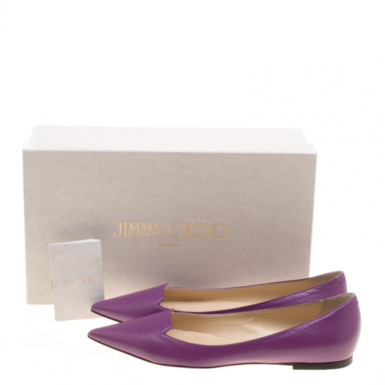 Pre Owned Jimmy Choo Purple Leather Attila Ballet Flats Size 38