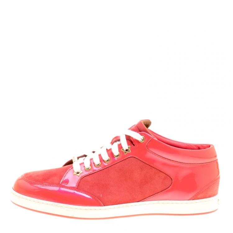 Pre Owned Jimmy Choo Pink Suede and Patent Leather Miami Sneakers Size 41