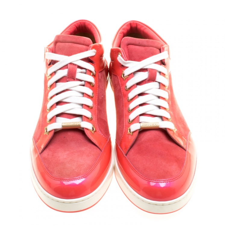 Pre Owned Jimmy Choo Pink Suede and Patent Leather Miami Sneakers Size 41