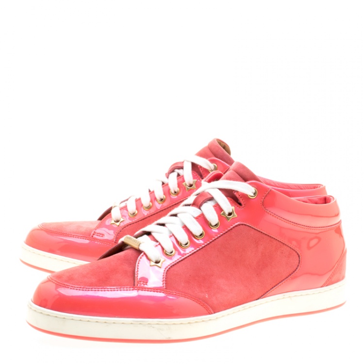 Pre Owned Jimmy Choo Pink Suede and Patent Leather Miami Sneakers Size 41