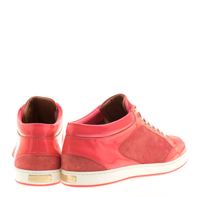 Pre Owned Jimmy Choo Pink Suede and Patent Leather Miami Sneakers Size 41