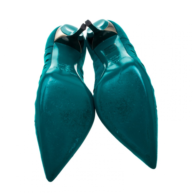 Pre Owned Jimmy Choo Teal Suede Talka Cutout Pumps Size 38.5
