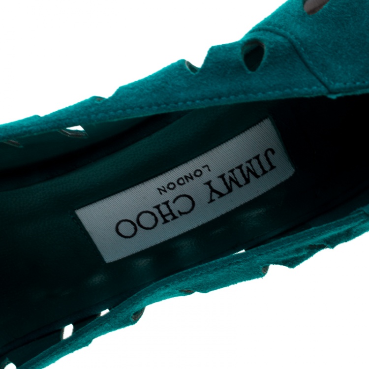 Pre Owned Jimmy Choo Teal Suede Talka Cutout Pumps Size 38.5