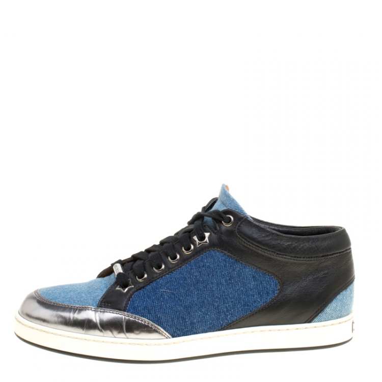 Pre Owned Jimmy Choo Multicolor Denim and Leather Miami Sneakers Size 37
