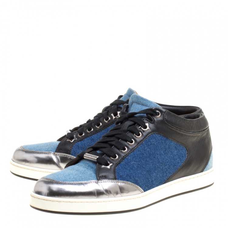 Pre Owned Jimmy Choo Multicolor Denim and Leather Miami Sneakers Size 37