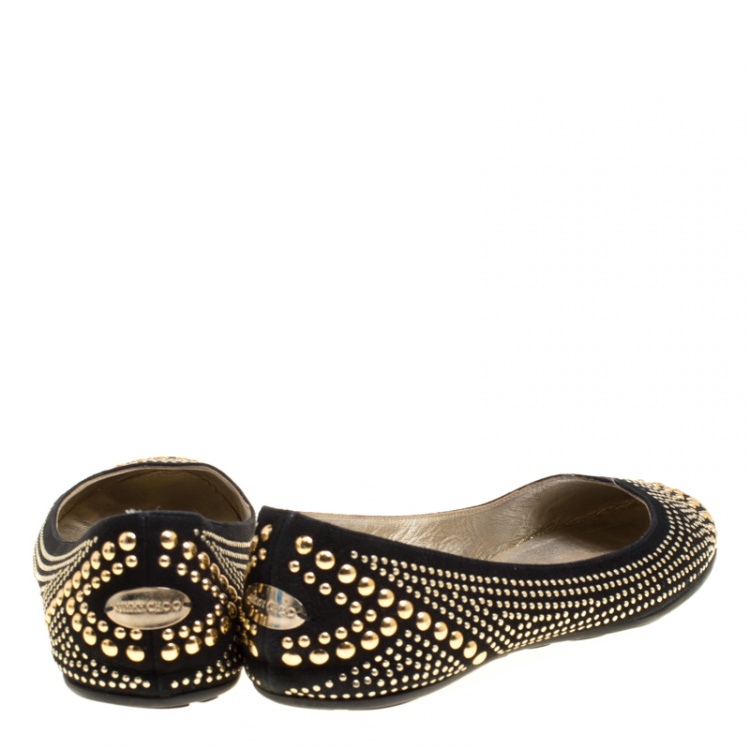 Pre Owned Jimmy Choo Black Suede Welda Studded Ballet Flats Size 37