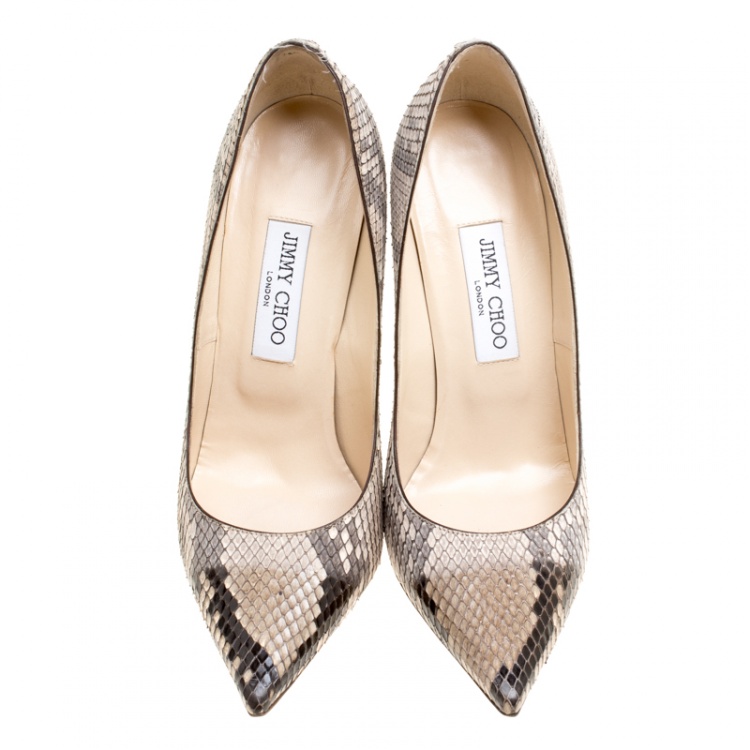 Pre Owned Jimmy Choo Beige Python Abel Pointed Pumps Size 39.5