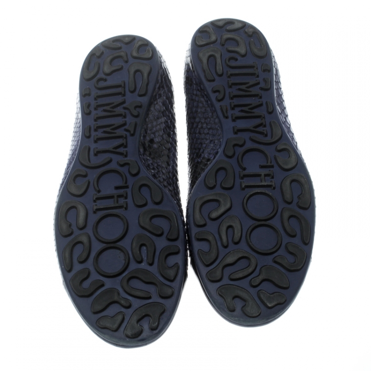 Pre Owned Jimmy Choo Blue Whirl Snake Embossed Leather Cap Toe Ballet Flats Size 36.5