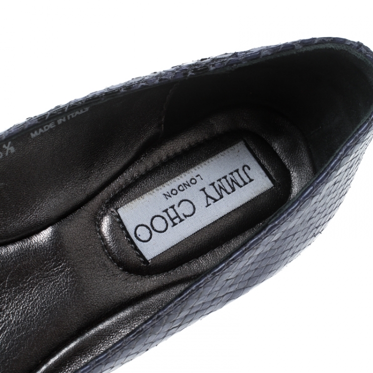 Pre Owned Jimmy Choo Blue Whirl Snake Embossed Leather Cap Toe Ballet Flats Size 36.5