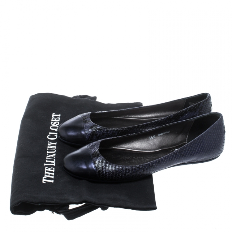 Pre Owned Jimmy Choo Blue Whirl Snake Embossed Leather Cap Toe Ballet Flats Size 36.5