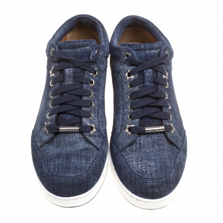 Pre Owned Jimmy Choo Blue Denim Texture Suede Miami Sneakers Size 36.5