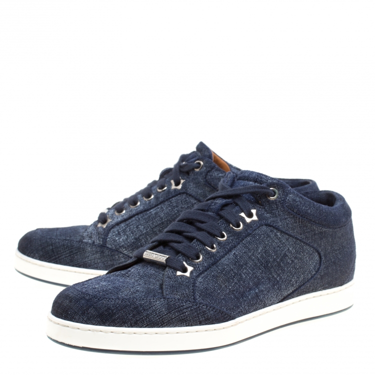 Pre Owned Jimmy Choo Blue Denim Texture Suede Miami Sneakers Size 36.5