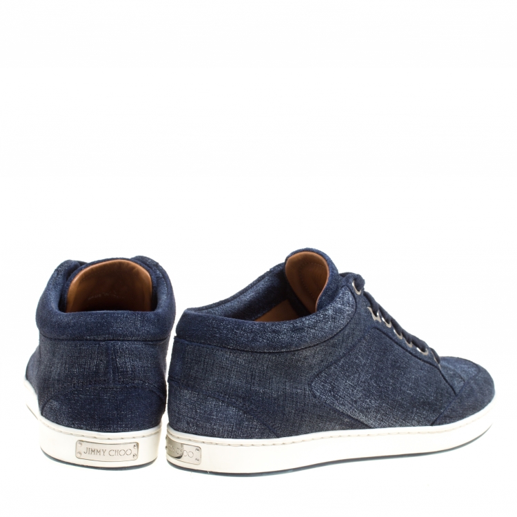 Pre Owned Jimmy Choo Blue Denim Texture Suede Miami Sneakers Size 36.5