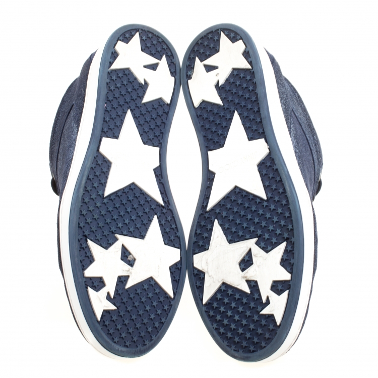 Pre Owned Jimmy Choo Blue Denim Texture Suede Miami Sneakers Size 36.5