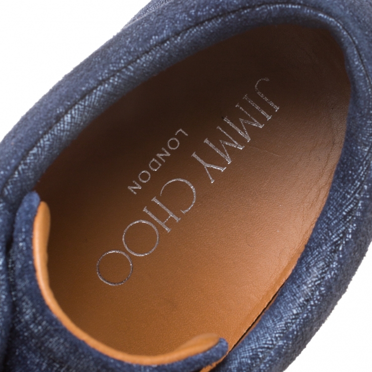 Pre Owned Jimmy Choo Blue Denim Texture Suede Miami Sneakers Size 36.5