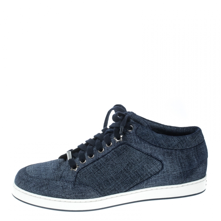 مملوكة مسبقًا Jimmy Choo Blue Denim Texture Suede Miami Sneakers Size 40