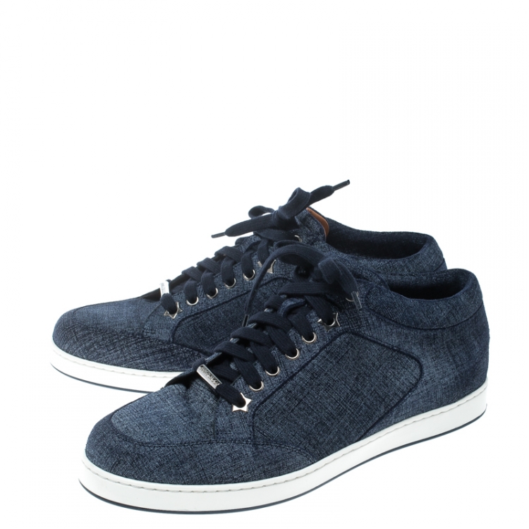 مملوكة مسبقًا Jimmy Choo Blue Denim Texture Suede Miami Sneakers Size 40