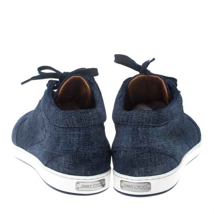 مملوكة مسبقًا Jimmy Choo Blue Denim Texture Suede Miami Sneakers Size 40