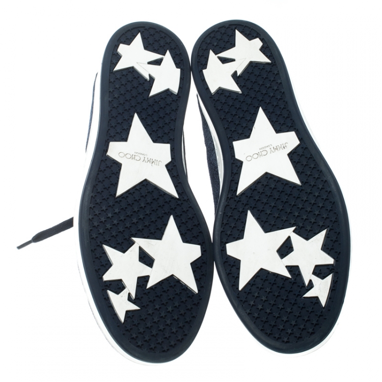 مملوكة مسبقًا Jimmy Choo Blue Denim Texture Suede Miami Sneakers Size 40