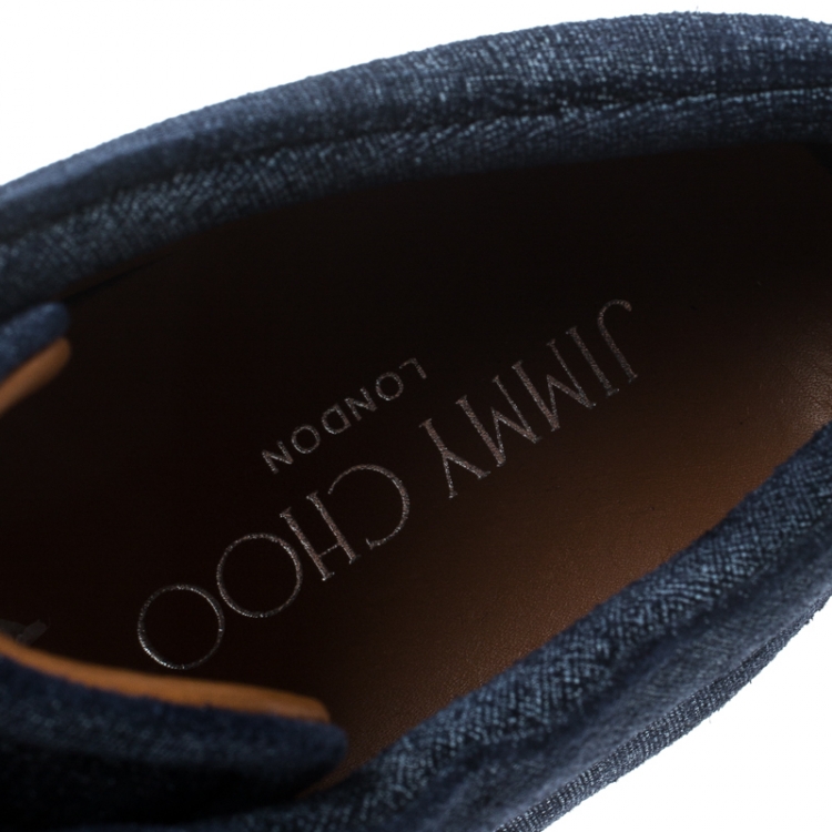 مملوكة مسبقًا Jimmy Choo Blue Denim Texture Suede Miami Sneakers Size 40