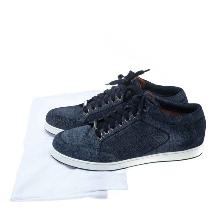 مملوكة مسبقًا Jimmy Choo Blue Denim Texture Suede Miami Sneakers Size 40