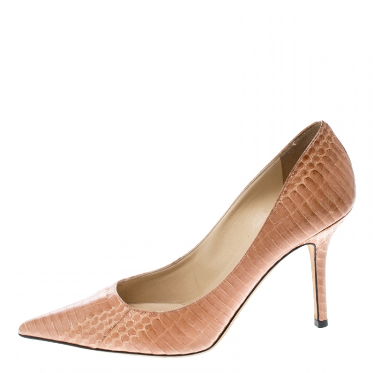 Pre Owned Jimmy Choo Blush Pink Elaphe Leather Agnes Pointed Toe Pumps Size 37