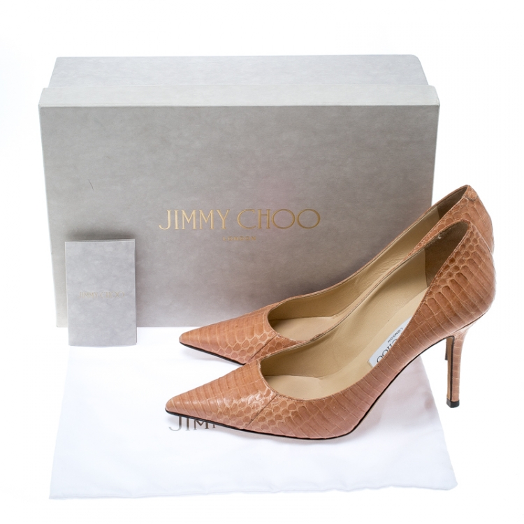 Pre Owned Jimmy Choo Blush Pink Elaphe Leather Agnes Pointed Toe Pumps Size 37