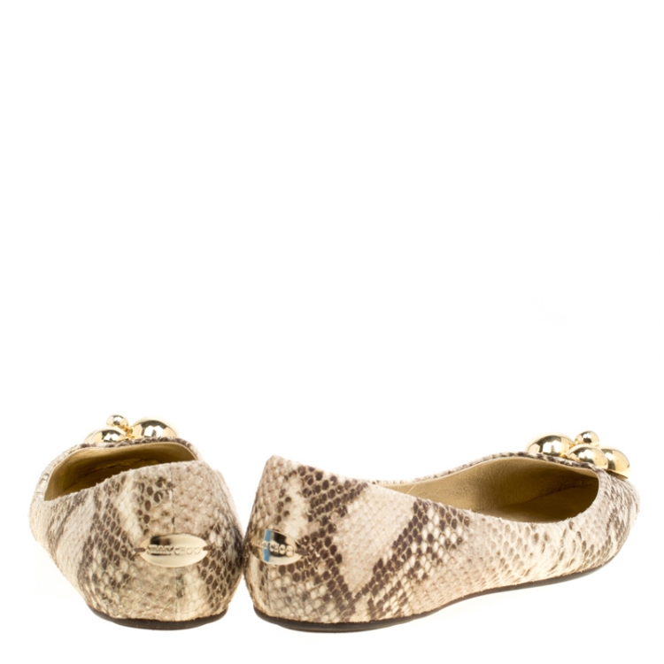 Pre Owned Jimmy Choo Beige Python Embossed Leather Ballet Flats Size 40.5