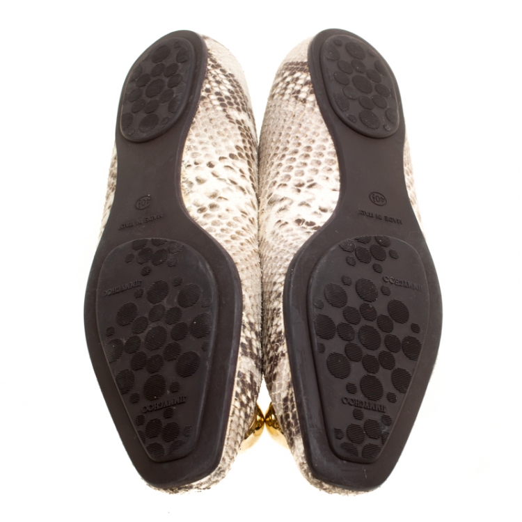 Pre Owned Jimmy Choo Beige Python Embossed Leather Ballet Flats Size 40.5