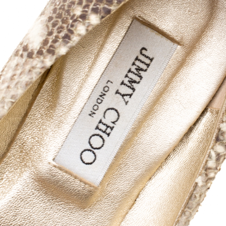 Pre Owned Jimmy Choo Beige Python Embossed Leather Ballet Flats Size 40.5