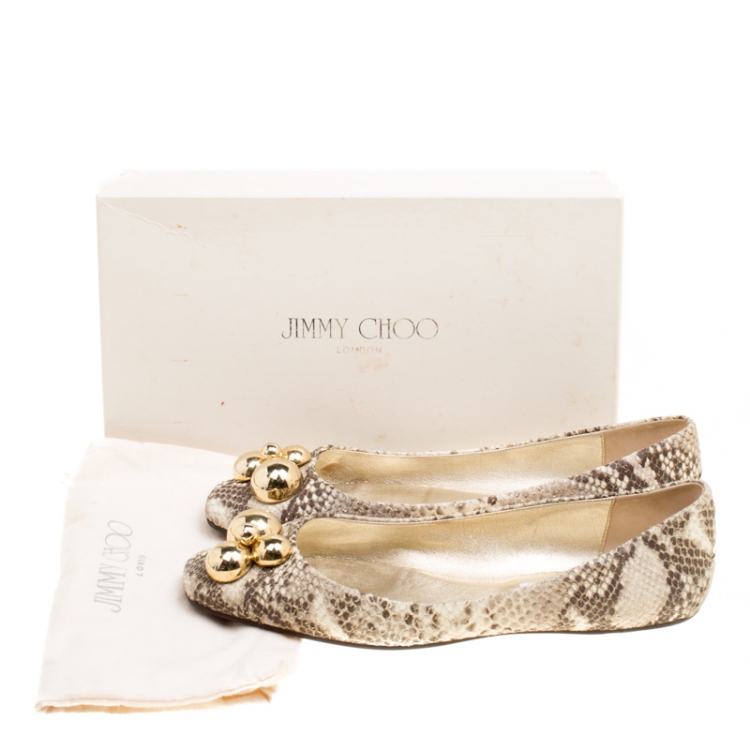 Pre Owned Jimmy Choo Beige Python Embossed Leather Ballet Flats Size 40.5