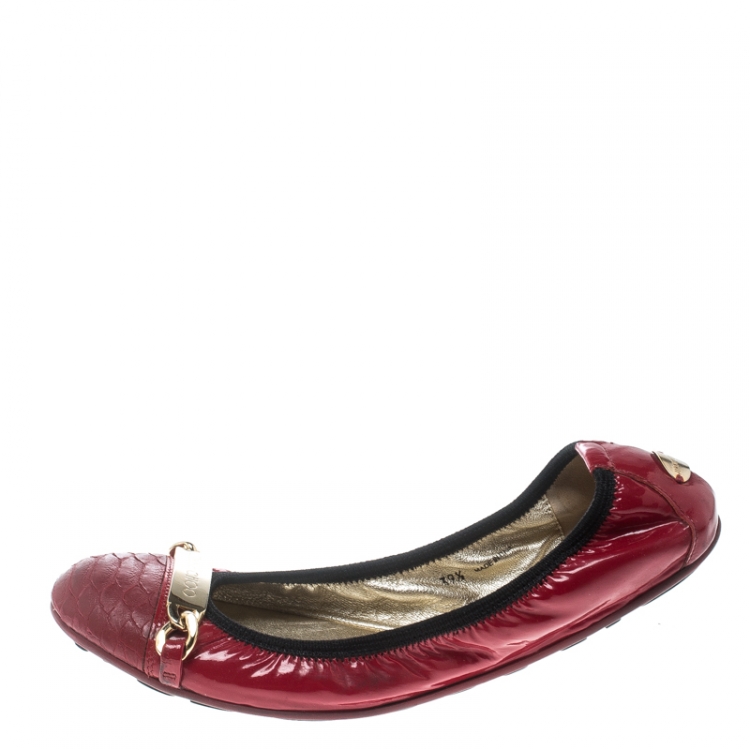 Pre Owned Jimmy Choo Red Patent Leather Wigmore Cap Toe Ballet Flats Size 39.5