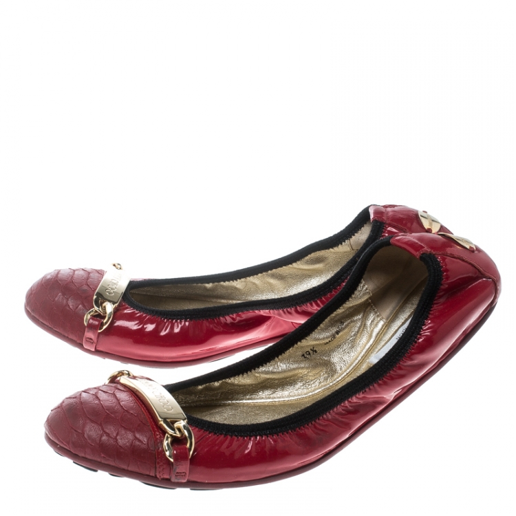 Pre Owned Jimmy Choo Red Patent Leather Wigmore Cap Toe Ballet Flats Size 39.5