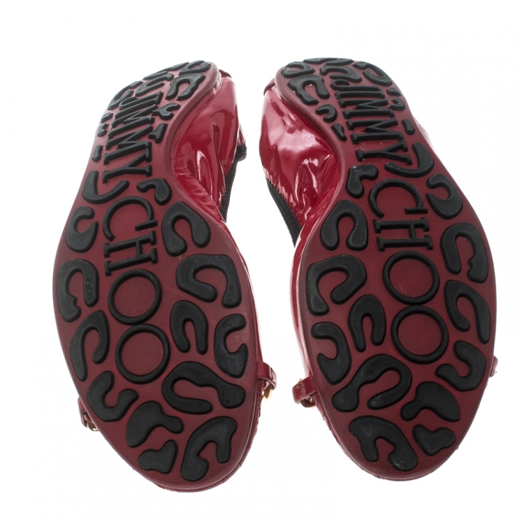 Pre Owned Jimmy Choo Red Patent Leather Wigmore Cap Toe Ballet Flats Size 39.5