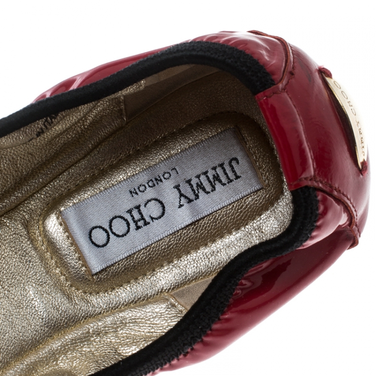 Pre Owned Jimmy Choo Red Patent Leather Wigmore Cap Toe Ballet Flats Size 39.5